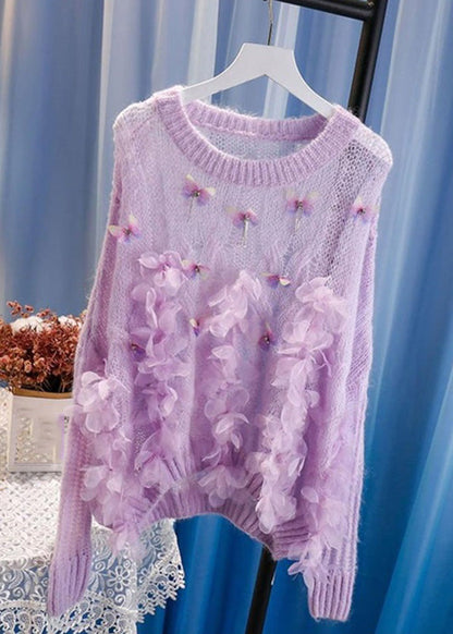 Blue Patchwork Nail Bead Cotton Knit Sweaters Winter