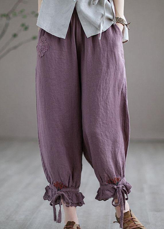 Diy Purple Embroidered Summer Harem Linen Pants