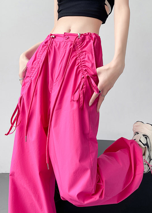 American Style Rose Pockets Drawstring Cotton Pants Spring