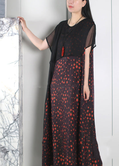 Original Design Black Asymmetrical False Two Pieces Long Dresses Summer