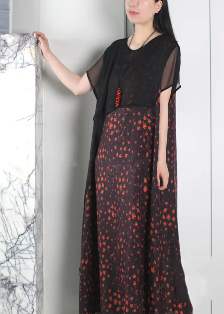 Original Design Black Asymmetrical False Two Pieces Long Dresses Summer