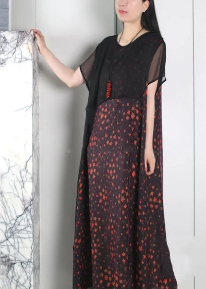 Original Design Black Asymmetrical False Two Pieces Long Dresses Summer