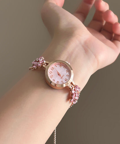 Pink Alloy Zircon Chain Tassel Watches