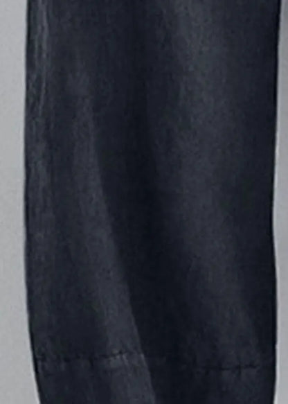 Black Cotton Linen Wide Leg Pants