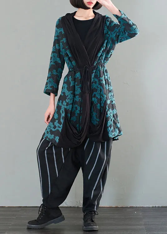 Green Oversized Patchwork Jacquard Cotton Cardigan Fall