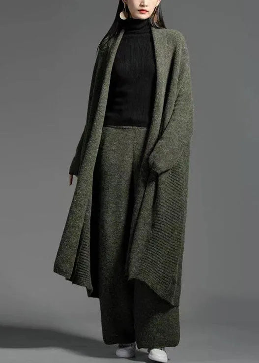 Coffee V Neck Patchwork Wool Knitting Cardigan Spring
