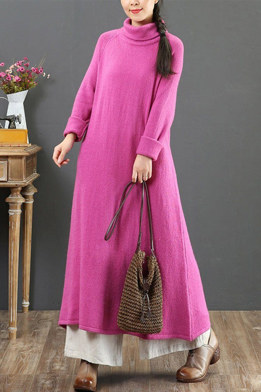 -winter Wool High Collar Long Sleeve Dress