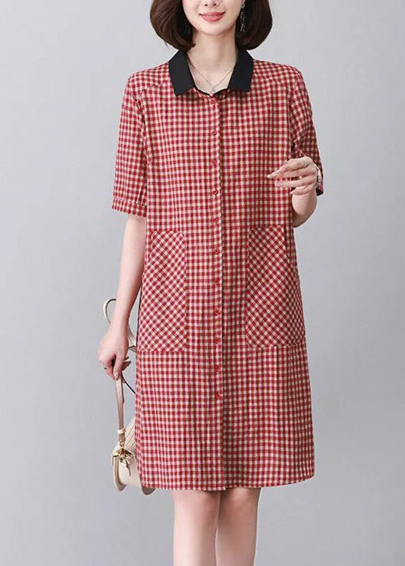 Boutique Red Peter Pan Collar Plaid Mid Dress Summer