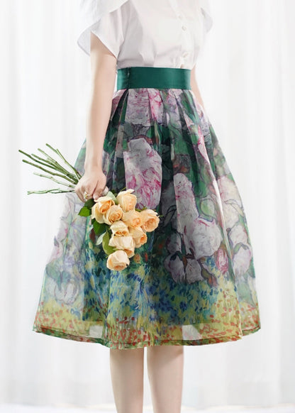 Original Design Print Silk Cotton a Line Skirt Summer