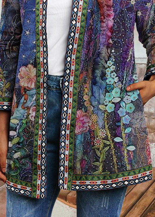 O-neck Print Pockets Woolen Cardigans Fall