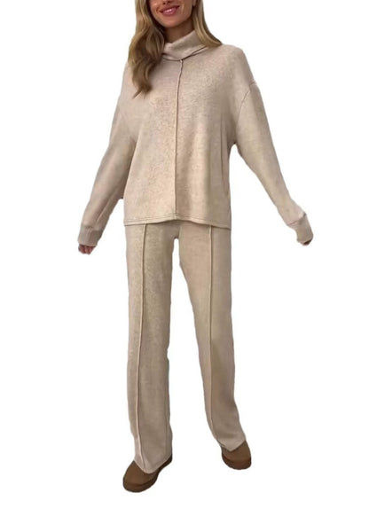 Grey Hign Neck Tops and Pants Cotton Two Piece Suit Set Spring