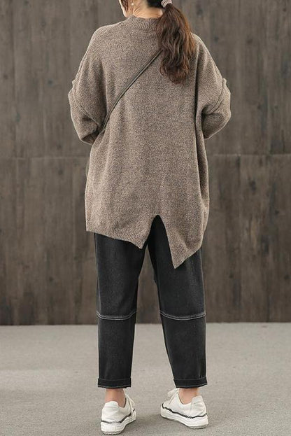 Knitted Button Split Hem Sweater