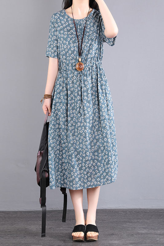 Summer New Printed Dress Short Sleeve Long Dress