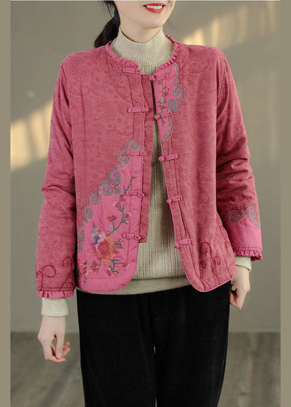 Green Ruffled Embroidered Fine Cotton Filled Coats Spring