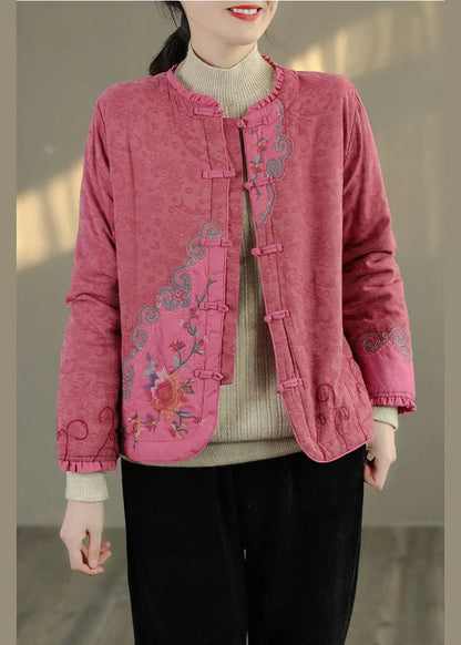 Green Ruffled Embroidered Fine Cotton Filled Coats Spring