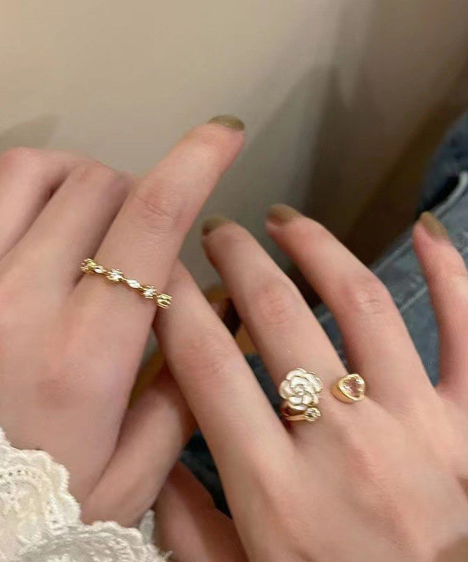 Camellia Heart Ring Design Open Adjustable Finger Two-piece Set