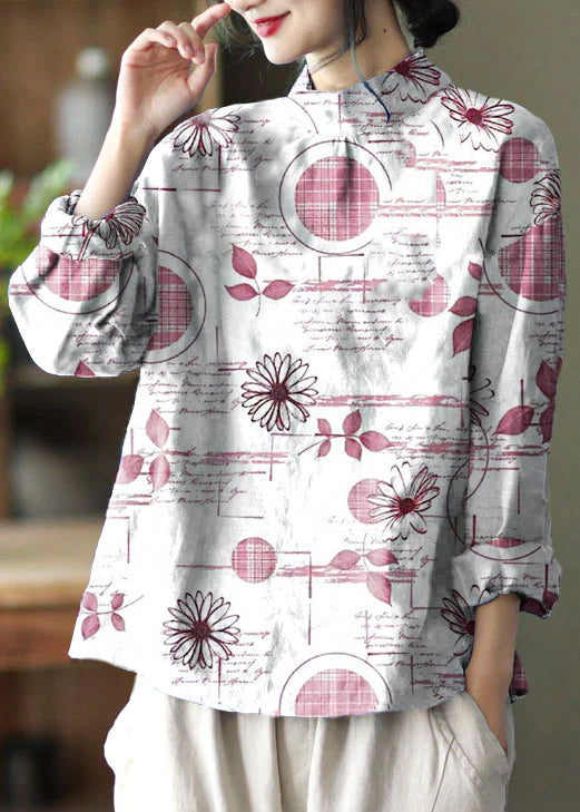Stylish Yellow Flower Embroidered Retro Linen Blouse Tops Spring