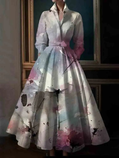 Simple Color Stand Collar Midi Shirt Dress