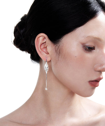Tears of the Sea God Silver Pearl Tassel Silver Drop Earrings