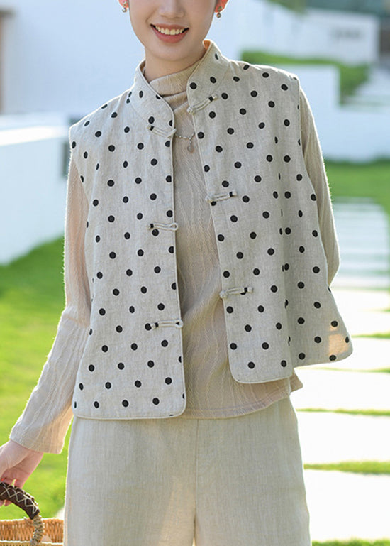 Chinese Style Stand Collar Oriental Button Linen Vest Sleeveless