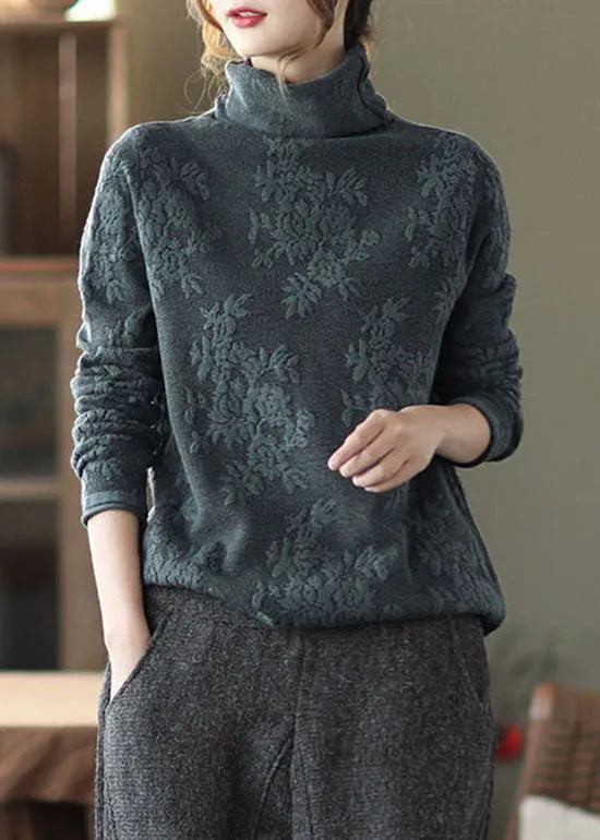 Grey Turtle Neck Thick Knit Pullover Spring