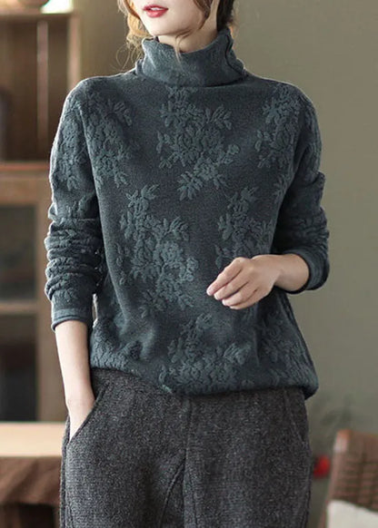 Grey Turtle Neck Thick Knit Pullover Spring