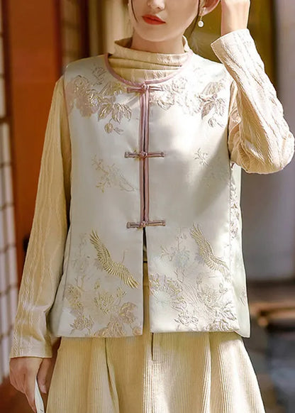 Chinese Style Pink O Neck Fine Cotton Filled Silk Vest Sleeveless