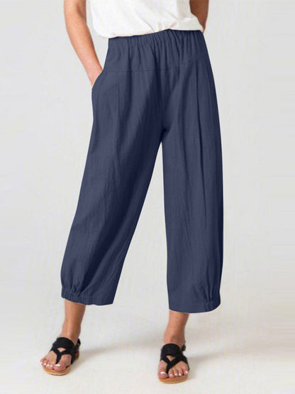 Loose Harem Pants High Waist Cotton Linen Cropped Pants Wide Leg Pants