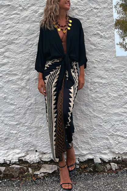 Astra Print High Waist Ruched Wrap Maxi Skirt