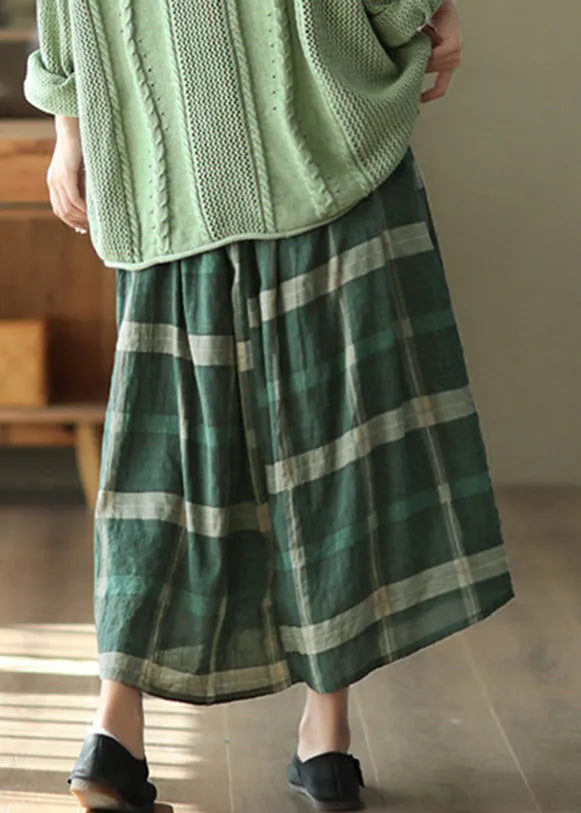 Green Plaid Tie Waist a Line Skirts