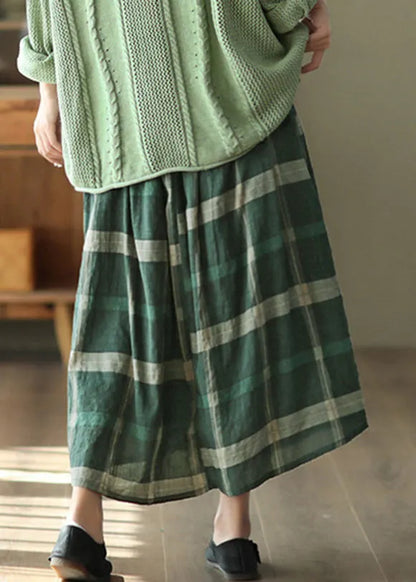Green Plaid Tie Waist a Line Skirts