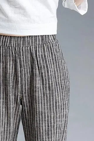 Lotstrends Stripe Cotton Linen Pants