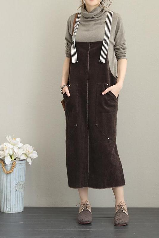 Loose Corduroy Strap Dresses Autumn Outfits