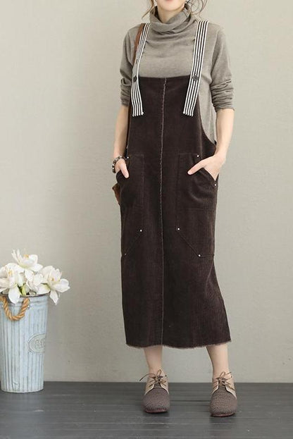 Loose Corduroy Strap Dresses Autumn Outfits