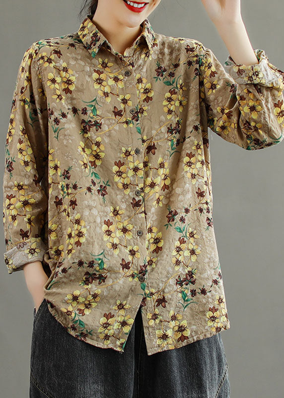 Boutique Yellow Peterpan Collar Button Print Fall Top Long Sleeve