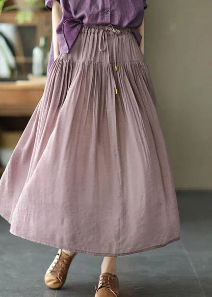 Light Purple Patchwork Tie Waist Summer Skirt Linen