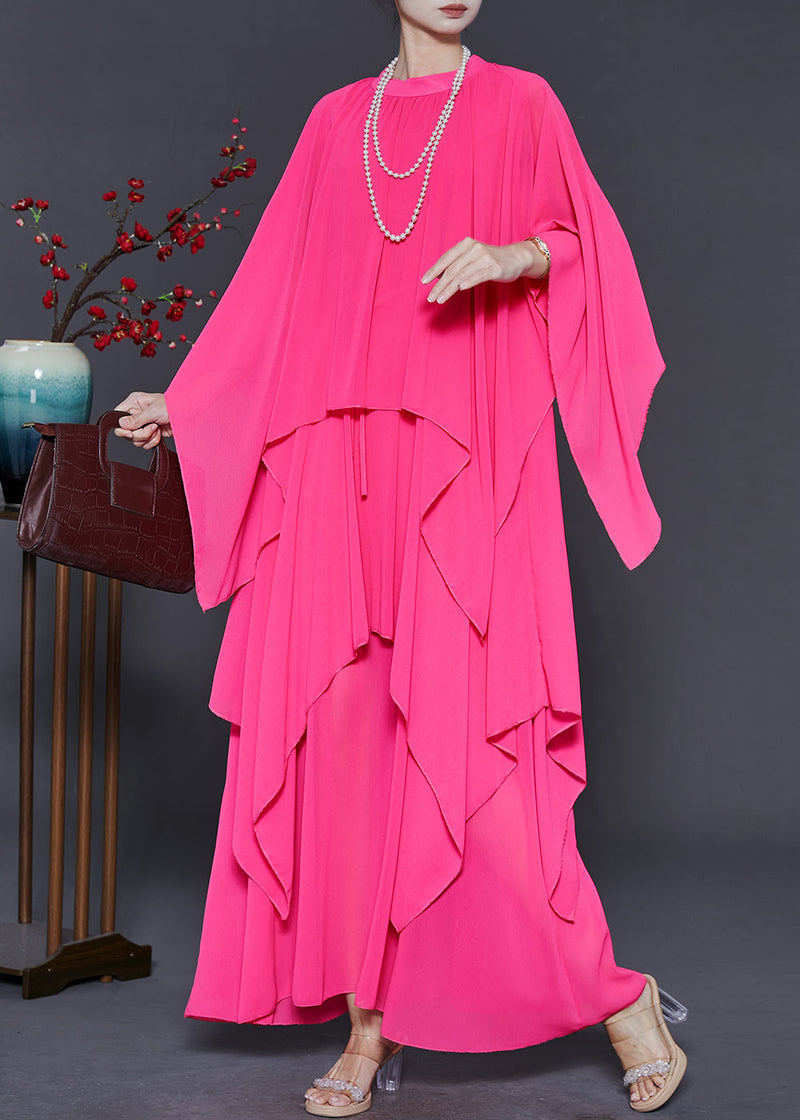 Diy Pink Asymmetrical Design Chiffon Maxi Dresses Summer