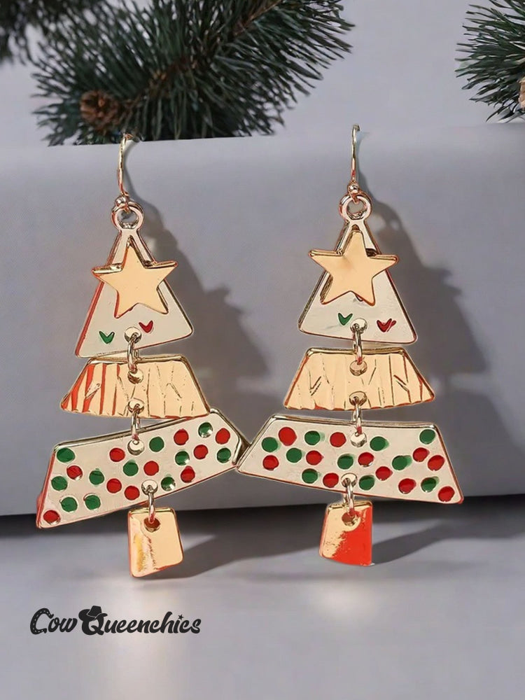 Party Carnival Metal Christmas Tree Long Earrings
