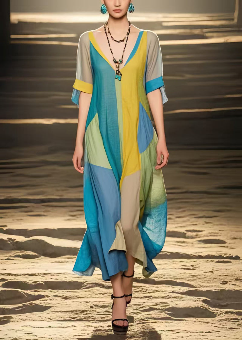 Multicolour Applique Asymmetrical Design Cotton Sundress Summer