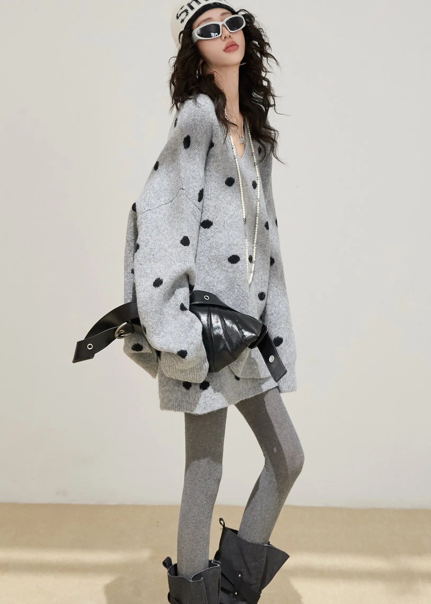 Grey Oversized Cozy Knit Two Pieces Set Winter
