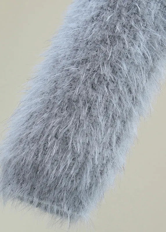 Classy Grey V Neck Bow Ma Hai Mao Cotton Knit Sweaters Winter