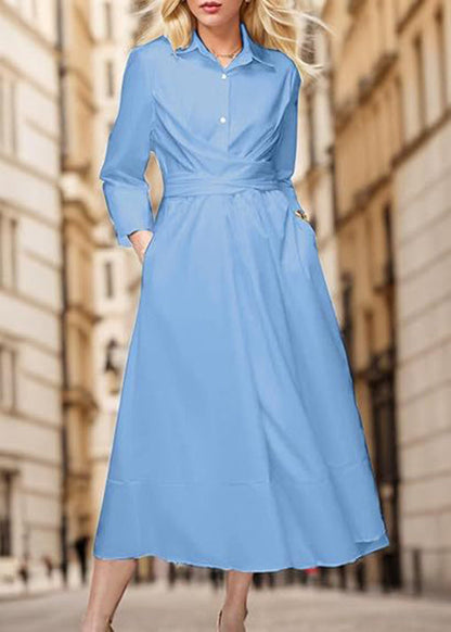 French Rose Peter Pan Collar Lace Up Cotton Dresses Fall