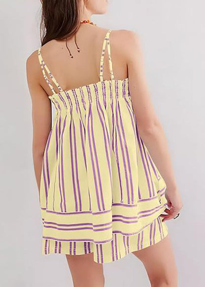 Modern Blue Striped Spaghetti Strap and Shorts Cotton Two Pieces Set Summer