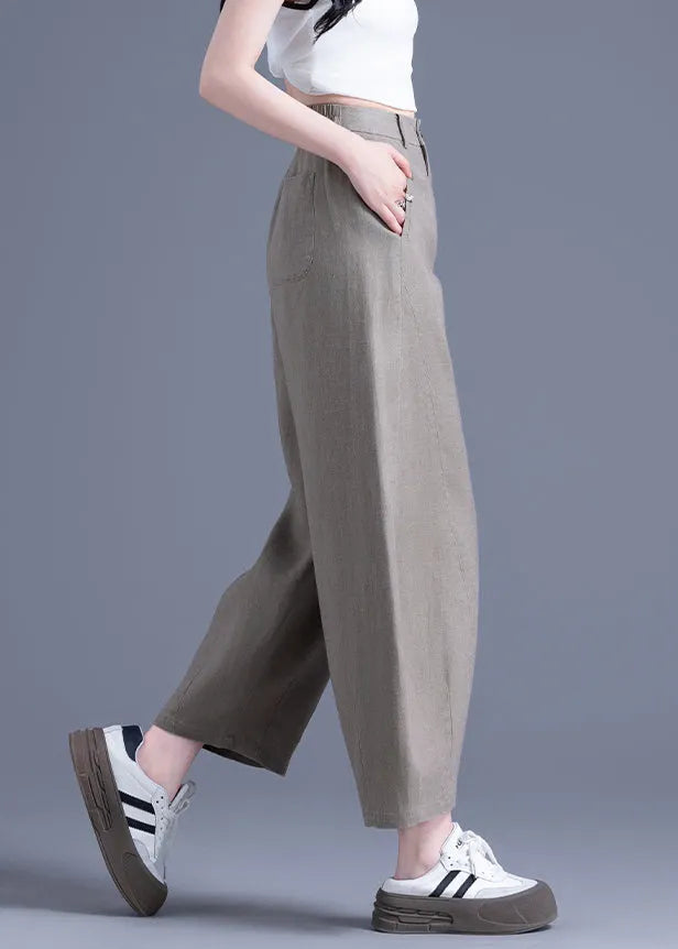 Khaki Oversized Pockets Linen Harem Pants Summer