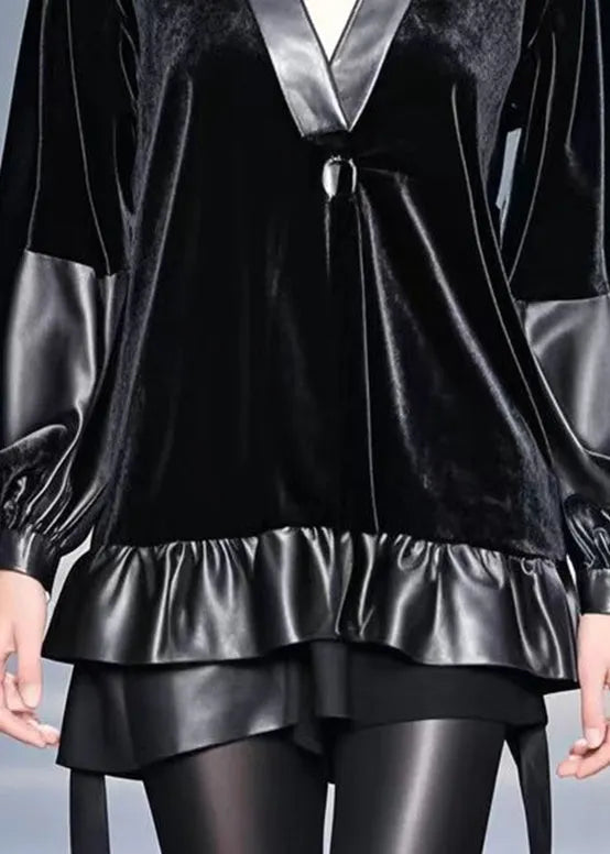 Black Oversized Patchwork Silk Velour Top Fall
