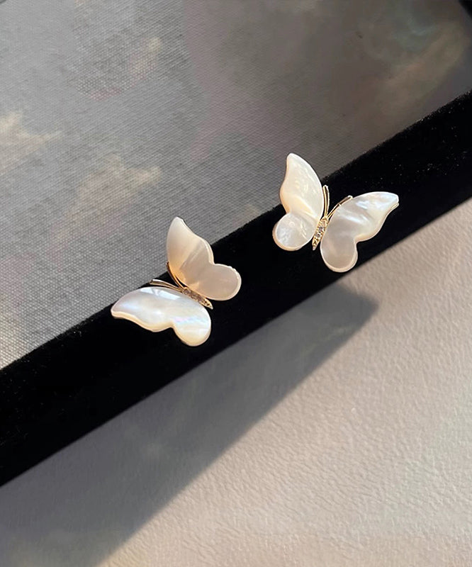 Gold Copper Overgild Zircon Butterfly Stud Earrings
