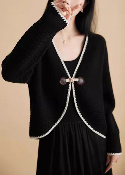 Beige V Neck Woolen Knit Cardigan Fall