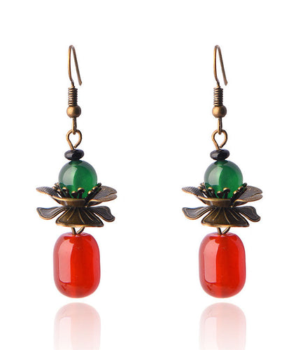 Stylish Red Green Agate Copper Drop Earrings