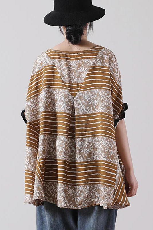 Leaf Stripes Color Patchwork Print T-shirt