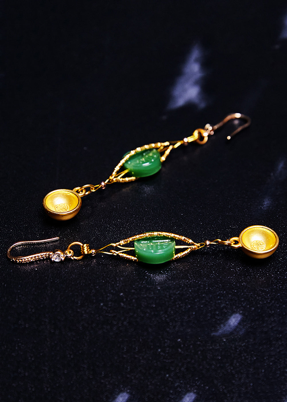 Blessed Bowl Gilding Fine Jade Drop Earrings